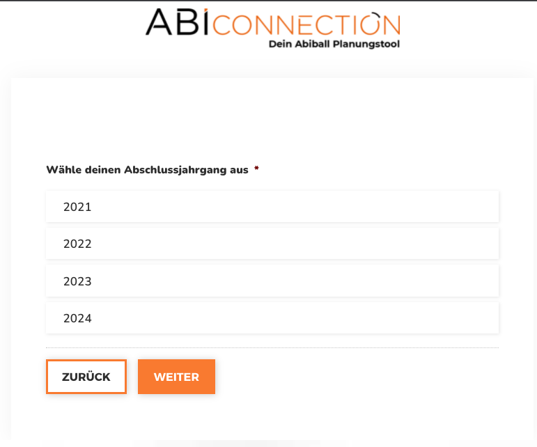 Ansicht Anmeldung Abiconnection Planungstool